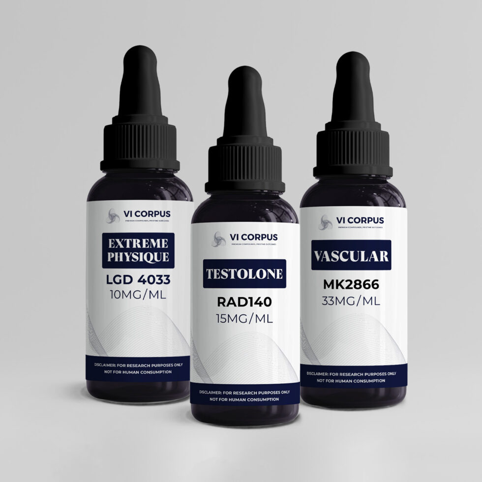 SARMs strength stack with LGD-4033, Ostarine and RAD 140 bottles by Vi Corpus
